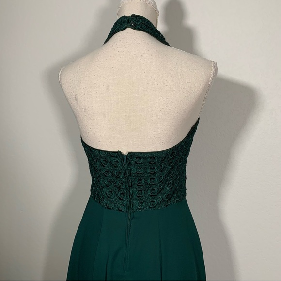 Vintage Forever USA Emerald Green Halter Floral Knit Prom Formal Gown Size 5/6 - Picture 6 of 9
